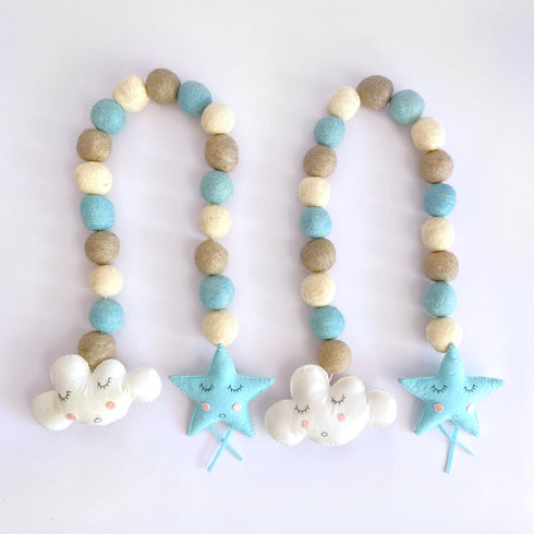 Cloud, Star and Felt Ball - Curtain Tie Pair